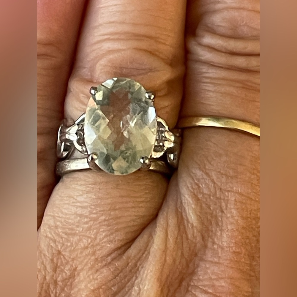 Prasiolite pale green Amethyst sterling silver 925 Gemstone statement Ring sz 5